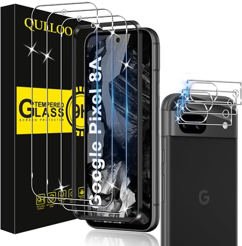 QULLOO Verre Trempé pour Google Pixel 8a 5G, 3 Pièces Protecteur D'écran et 3 Pièces Caméra Arrière Protecteur, 9H Dureté Film Protection Écran HD Clarté Anti Rayures Vitre Protection