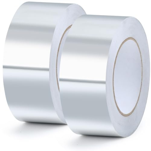 MVQPER 2 Rollen Aluminium Klebeband 50mm x 50 m,Aluminiumband,Selbstklebendes Alu-Klebeband-Aluband zum Versiegeln, Reparieren und Isolieren