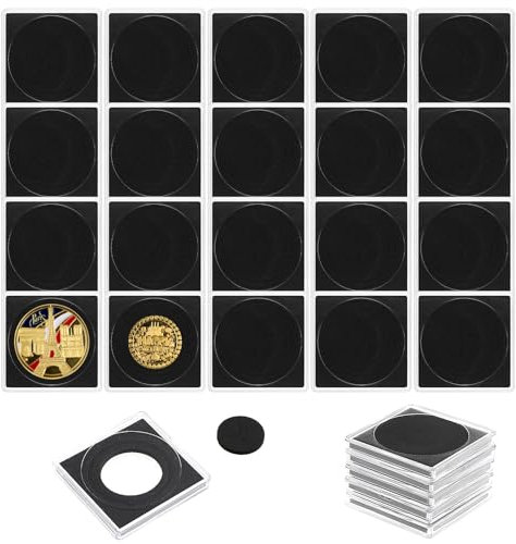KALIONE 20 Stück Münz-Etui zum Eindrücken Münzetui Quadratisch Münzanzeigebox Münzen Hüllen Silberdollar Münzhalter Verstellbare Münzhalter Transparentes Aufbewahrungsbox für Münzen