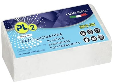 Lux Metal – Schleifpaste für Kunststoff PL2 300 g S. Feines Polieren von transparentem Plexiglas, Polycarbonat, Kunststoff, Polieren, Entfernen von Kunststoffkratzern, Plexiglas-Schleifpaste, Erneuern