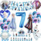 COQOYO Froze Geburtstagsdeko Luftballons Set, 46pcs Eiskönigin Eisa Anla Prinzessin Party Deko Folienballons für 7 Jahre Mädchen, Kindergeburtstag Helium Ballons mit Happy Birthday Banner Tortendeko