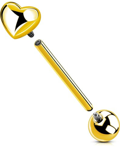 OUFER Body Piercing Zungenpiercing Titan Tongue Bars Gold 14G Internally Tongue Rings Tongue Bar Piercing Heart Tongue barbell Piercing Jewellery Nipple Bars