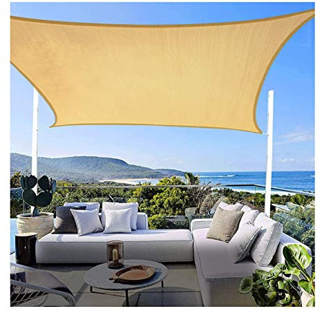 WYRMB 2x2m 2x3m 3x4m Sonnensegel Markise Rechteck Sonnenschutz Netz Canvas Regenfest UV-Block wasserdichte Überdachung für Garten Terrasse Balkon Outdoor Carport Pergola Sand,4X5M/13'X16'