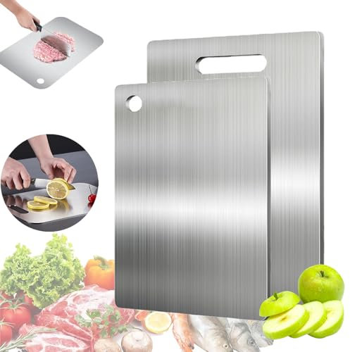 Titanium Cutting Board, 2 Piezas Tabla de Cortar de Titanio, Cutting Board, Tabla de Corte de Acero Inoxidable 304, Aplicable a Ayudante Cortar Verduras Cocina (34 * 23cm+25 * 15cm)