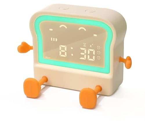 Delgeo Sveglia per Bambini Sveglia per Toast Sveglia Didattica con Luce Notturna Silenziosa Variabile Funzione Snooze Luminosità Regolabile e Timer del Volume, può Essere Utilizzata Come Supporto
