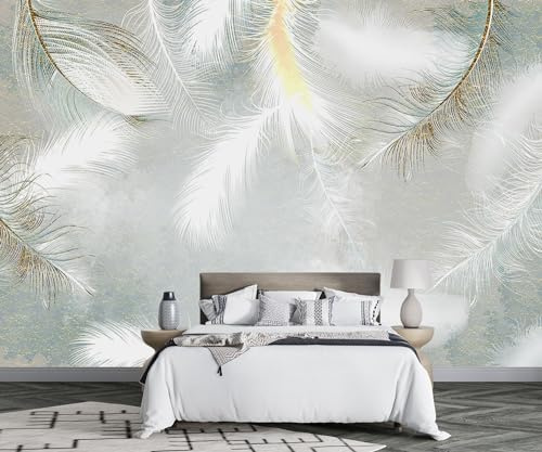 MIWEI Wallpaper Carta Da Parati Piume Acquerellate Disegnate A Mano | Moderna Fotomurali 3D Carta Da Parati Moda Cameretta Pittura Murale -D036-250cmX175cm