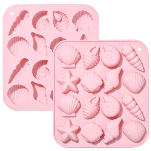KitBead Lot de 2 moules en silicone en forme de coquillages pour fondant, étoile de mer, conque, coquillage, décoration