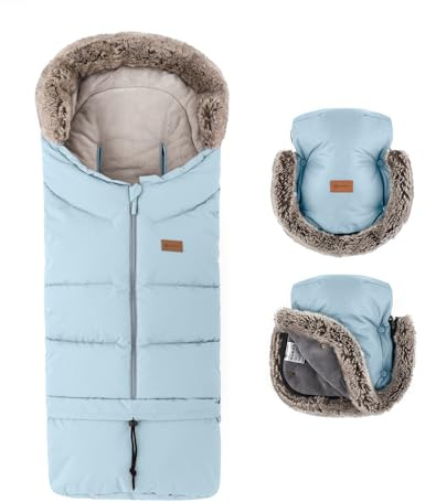 Petite&Mars Fußsack für Kinderwagen Fusak 4v1 Arctic * Winterfußsack für Kinderwagen, Buggy und Autositz * Warrm * Wasserdicht * Winddicht mit Handwärmer * Handschuhe (Sky Whisper Set)