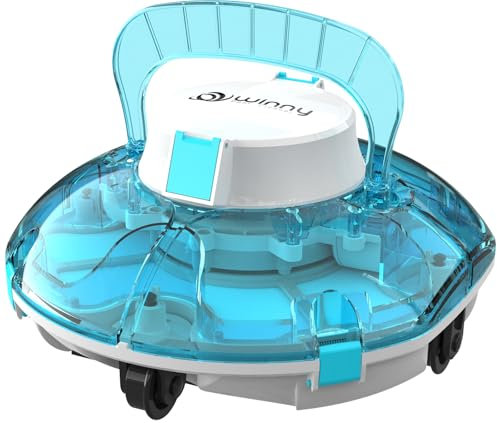 WINNY POOL CLEANER Winny 200 Poolroboter, Poolsauger kabellos mit Akku, 75 Min. Laufzeit, für Aufstellpools bis 60 m², Doppelfiltration, Automatisches Parken, Kompakt Leicht (Transparentes Blau)