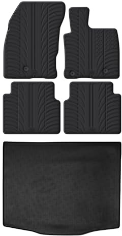 Travall Rubber Boot Mats & Car Mats Bundle compatible with Ford Kuga (2019-CURRENT) Heavy Duty Floor Mats Moulded Premium Mats Easy Clean Black with Clips - Anti Slip All-Weather Protection