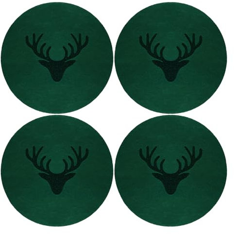 Oblique Unique Filzuntersetzer Rentier Hirsch Rund Grün 10 cm 4er Pack - Getränke Untersetzer als Tisch Dekoration für Weihnachten UVM. - robust und hochwertig