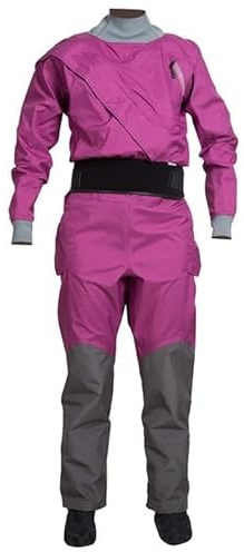 Trockenanzug for Damen, mit Latex-Dichtung, Paddel-Trockenanzug in kaltem Wasser, 4-lagiger, atmungsaktiver, wasserdichter Kajak-Trockenanzug aus Stoff mit Latex an Hals und Handgelenk(Purple,Medium)
