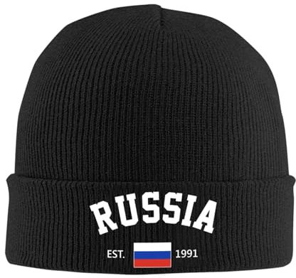 FAGIUCHI Russia Est.1991 Independence Day Winter Strickmütze Beanie Cap Erwachsene Warme Kappen Schwarz, Schwarz , 7 1/8-7 1/4