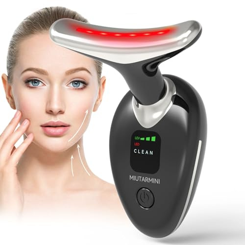 MIUTARMINI Gesichtsmassagegerät – 7 Farben LED & EMS Mikrostrom, 45°C Wärmefunktion, Elektrisches Beauty-Tool für Gesicht & Hals, Anti-Aging Lifting & Hautstraffung für Zuhause (Schwarz)