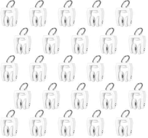 Xthrotsenk 50 Stück Vorhangrolle Vorhangschienenrollen, weiße Vorhangschienengleiter aus Kunststoff mit Haken, Vorhangschienenrolle, Vorhangrollen mit Zwillingsrädern für Duschvorhangfenster