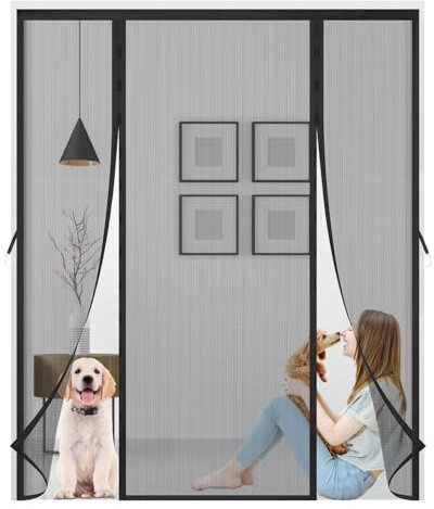 Moustiquaire Porte Magnétique,Double Ouverture Latéral Moustiquaire Porte-Fenêtre,Rideau en Maille-Join Magnétique de Haut en Bas avecpour Couloirs Patio,Noir-195x205cm