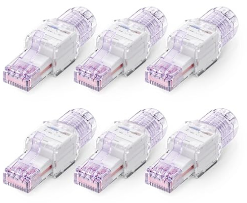 VCELINK Connecteur RJ45 Sans Outil CAT6, Prise UTP Réutilisable Compacte sans Sertissage, Fiche RJ45 CAT 6 pour Câbles Ethernet 23-26 AWG, 1000 Mbps, Lilas, 6 Pièces