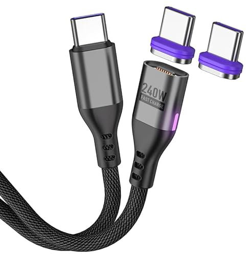 BITHAI Câble de charge magnétique USB C 240 W [1 m] 16 broches - Charge magnétique super rapide - Câble de charge USB C magnétique 48 V/5 A - Charge rapide et transfert de données - Lot de 2