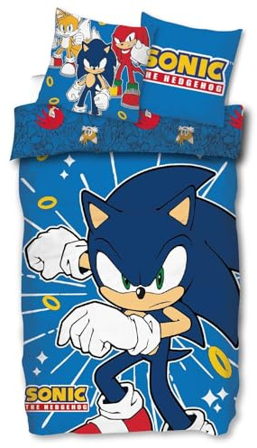 SkyBrands Sonic The Hedgehog Wende-Bettwäsche-Set 135x200 80x80 Baumwolle Kinder-Bettzeug