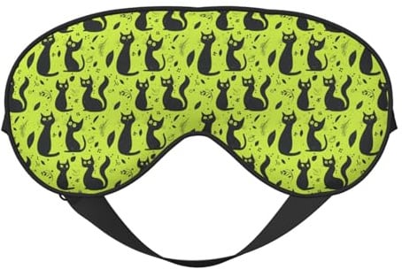 Augenmasken zum Schlafen, doppelseitig, schwarze Katze, grüner Druck, Schlafmasken für Damen und Herren, Verdunkelung, Augenabdeckungen für Reisen/Schlafen