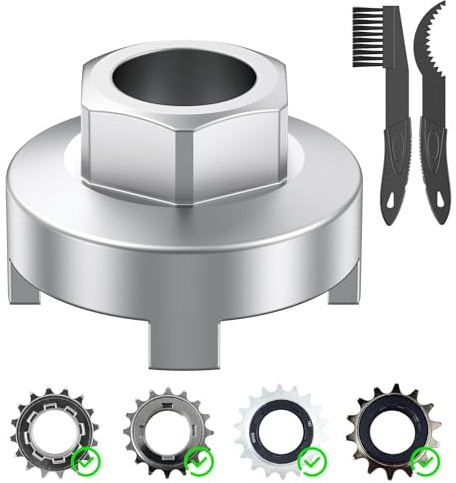 Pawfly Bike Single Speed Freewheel Removal Tool with Sprocket & Chain Cleaning Brushes, 4 Notch Sprocket Puller Tool, BMX Bicycle Freewheel Remover, One-Speed Freewheel Disassembly Tool, Silver