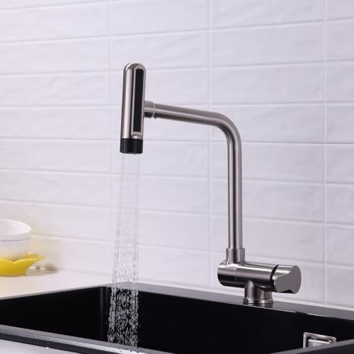 XJTNLB Wasserhahn Küche Klappbar Gebürstet Vorfenster Küchenarmatur Klappbar Schwenkbar Mischbatterie Küche Klappbar mit 6 Strahlarten
