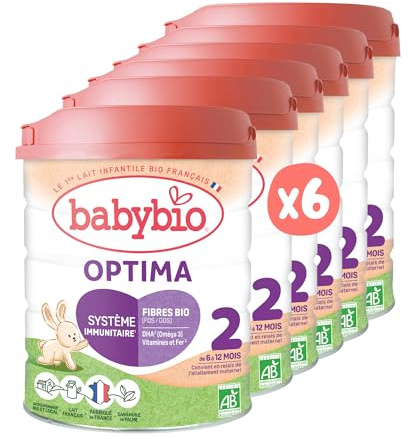 Babybio - Lait Infantile - Optima 2ème Âge avec Fibres - 800g - dès 6 Mois - BIO - Fabriqué en France - Sans Huile de Palme - Lot de 6
