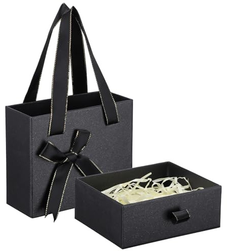 Segbeauty Geschenkbox Klein, 12x10x5cm Geschenkbox Schwarz, Schublade Geschenkkarton mit Schleife, Tragbare, Geschenkschachtel Klein für Parfümzerstäuber, Roll On Flasche Ätherische Öle
