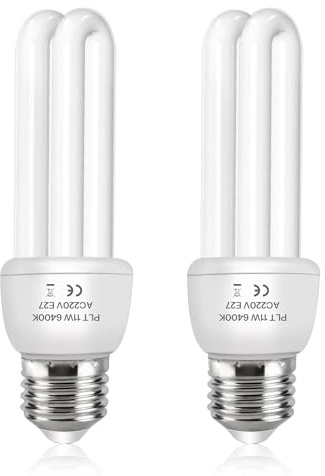 Akynite E27 Energy Saving Bulb 11W Daylight White 6400k, E27 Screw 2U CFL Low Energy Light Bulbs, ES Compact Fluorescent Stick Bulbs, AC 220-240V, not dimmable, 2PC