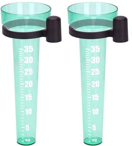 KINGLAKE 2 Pcs Rain Gauges Plastic Rain Collector for Outdoor Garden, Clear Light Green