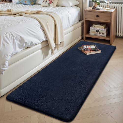 Treeboy Teppich Wohnzimmer Teppichläufer Marineblau Schlafzimmer 60x120 cm | Kurzflor Waschbar rutschfest Flauschig Teppiche Gegend Läufer Flur Teppiche Carpet für Jugendzimmer Kinderzimmer Eingang