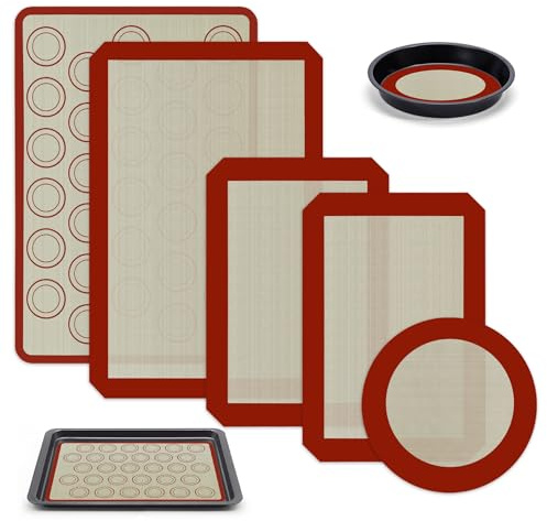 5 Pezzi Tappetino da Forno in Silicone Riutilizzabile, Tappetini da Forno per Biscotti, Pane, Dolci e Pasta Frolla, Carta Forno Riutilizzabile in Silicone, 3 Misure Diverse, Resistenti fino a 250°C