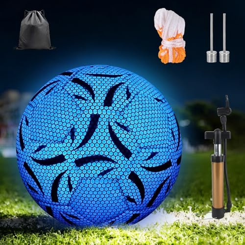 Hojalis Leuchtender Fußball Größe 5, Leuchtender Reflektierender Fußball, Fussball Leuchtend Mit Pumpe Für Nachtspiele Training, Reflektierender Soccer Für Klein & Groß Fußballtraining Nachtspiele