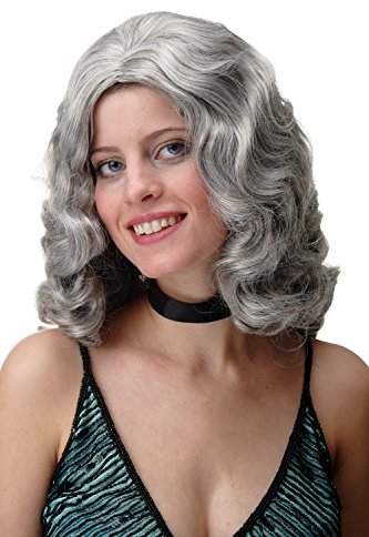 WIG ME UP - GFW1860-51 Damenperücke Perücke Classic Hollywood Diva ältere Femme Fatale Wasserwelle gewellt lang Volumen Silber Grau