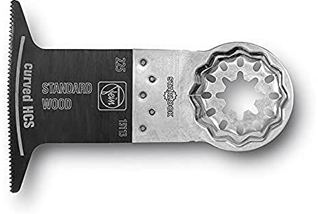Fein 63502225210 E-Cut Standard-Sägeblatt curved 50x65mm | Bi-Metall-Verzahnung | für Holz, Gipskarton und Kunststoff | StarLock Werkzeugaufnahme | passend für alle gängigen Oszillierer, 1 V, Silber