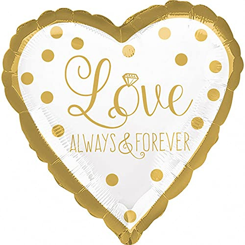 Amscan 3655101 - Standard Folienballon Herz, Sparkling Gold Wedding, Luftballon, Heliumballon, Hochzeit, Valentinstag