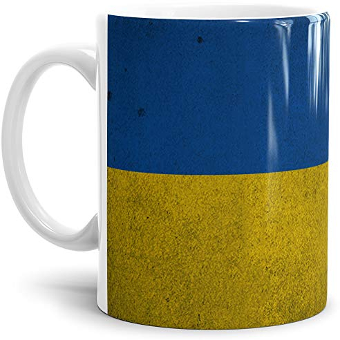 Tassendruck Flaggen-Tasse Ukraine Retro-Style - Kaffeetasse/Mug/Cup - Qualität Made in Germany