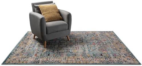 benuta Nest Vintage Teppich Casa - Blau 80x150 cm - Teppich für Wohnzimmer, Schlafzimmer und Flur - Pflegeleicht - Fußbodenheizung Geeignet