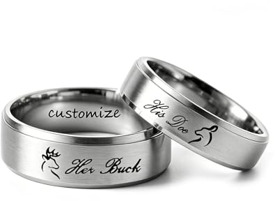 Hsumonre Versprechen Paar Klingelt Ihr Geld Seine Damhirschkuh Graviert Passend Für Hochzeit Verlobung Valentinstag Titan Edelstahl Schwarz (BUCK DOE, Silber, Adjustable)