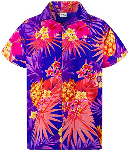 King Kameha Funky-Chemise-Hawaienne, Manche-Courte, Pineapple, Bleu-Foncé, XL