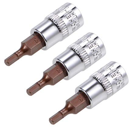 sourcing map 3 Pcs 1/4 Drive x 3mm Hex Bit Socket, Standard Metric, S2 & Cr-V Steel