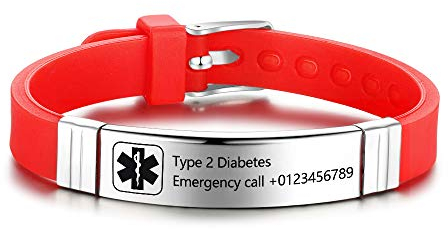 Personalisierte Medic Alert Armband für Frauen,Silikonband Notfall Medical Alert Herren Armbänder Offizielle ID,Armband mit Medical Alert Badge,Maßgeschneiderte Gravur Text Gesundheitsinformationen