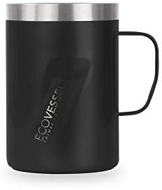 EcoVessel Transit-12oz/355ml Botella de agua fría o caliente de acero inoxidable con triple aislamiento, Black Shadow, 12oz
