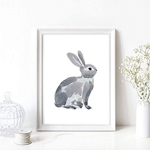 Kunstdruck Din A4 ungerahmt - Niedlicher Hase Häschen Kaninchen Aquarell Grau Druck Bild