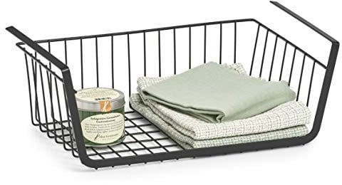 Zeller 27405 Unter-Fachbodenregal, Metall, schwarz, ca. 41 x 26 x 15 cm, Hängekorb aus Metall Schrankkorb Organizer für Regale Unterbauschrank Küche Speisekammer