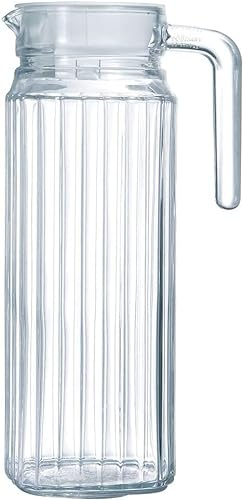 MGE - Pichet d'Eau avec Couvercle avec Poignée - Carafe en Verre avec et Bec Verseur - Pichet à Thé Glacé - Cruche en Verre - 1000 mL