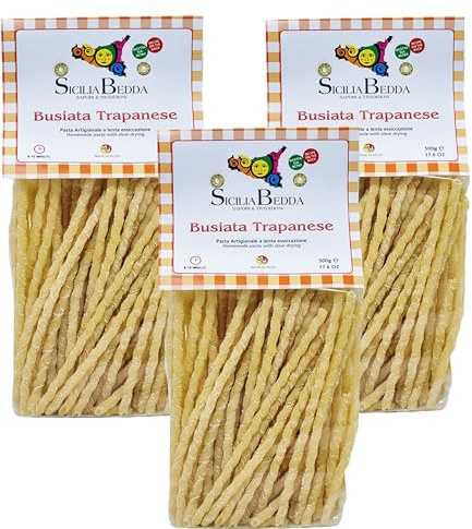 Sicilia Bedda - Pasta Siciliana Trafilata in Bronzo - Busiate Siciliane e Anelletti alla Palermitana - 3 Confezioni da 500 Gr. (Busiata Trapanese Lunga)