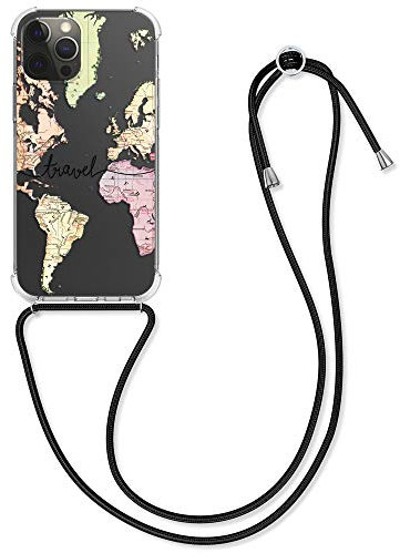 kwmobile Custodia Compatibile con Apple iPhone 12 Pro Max Cover - Back Case in Silicone TPU - Protezione Smartphone con Cordino - nero/multicolore/trasparente