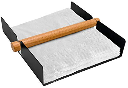 NERTHUS FIH 790 Servilletero de Mesa con Peso, Acero Inoxidable y Bambú