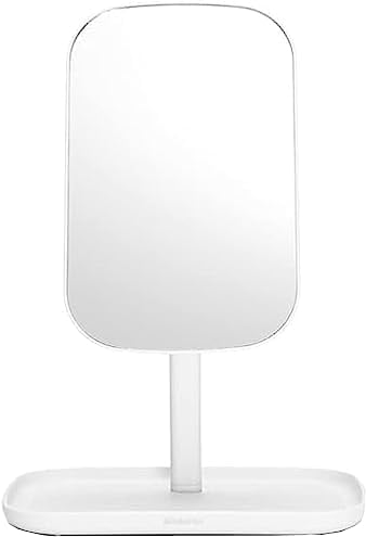 Brabantia ReNew 360° Adjustable Vanity Bathroom Mirror with Stand & Storage Tray (White) Non-Slip Tray for Makeup, Jewellery, Shaving Accessories